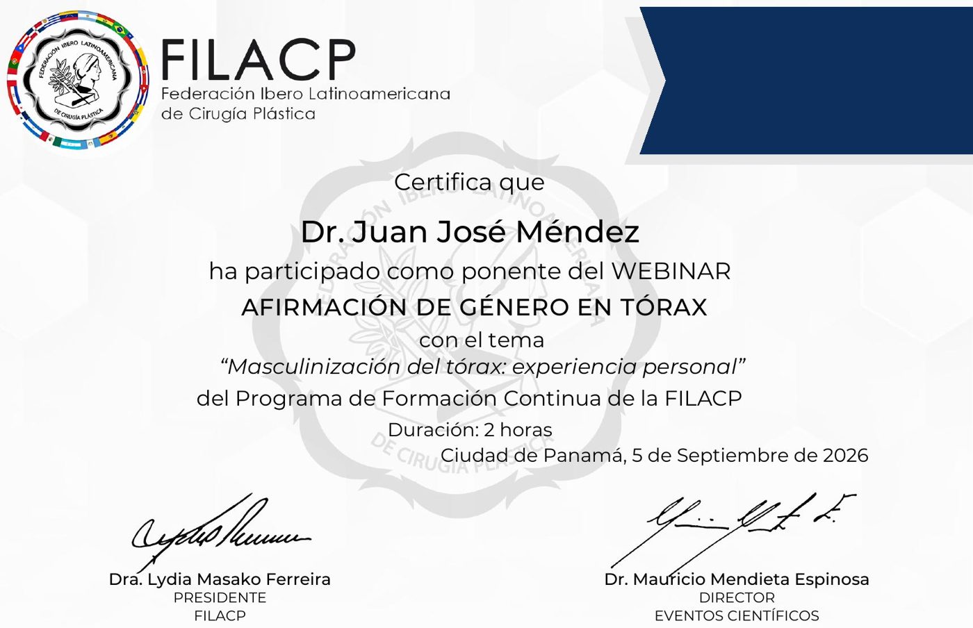 Constancia: Ponente · Afirmación de género en tórax